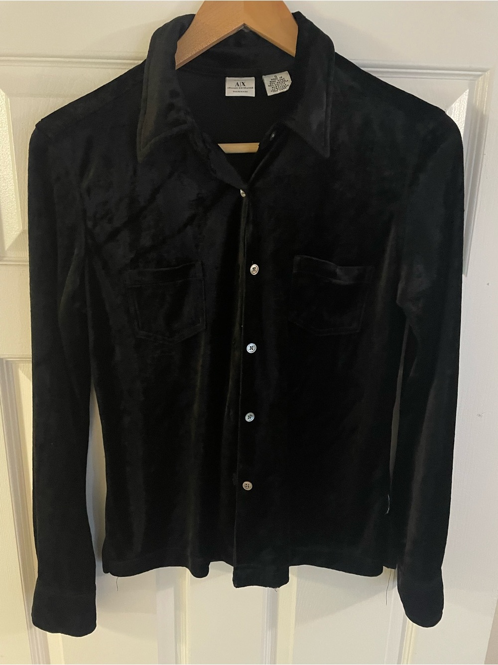 Armani Exchange A/X Black Velvet Button-Front Shirt - Women’s Slim fit